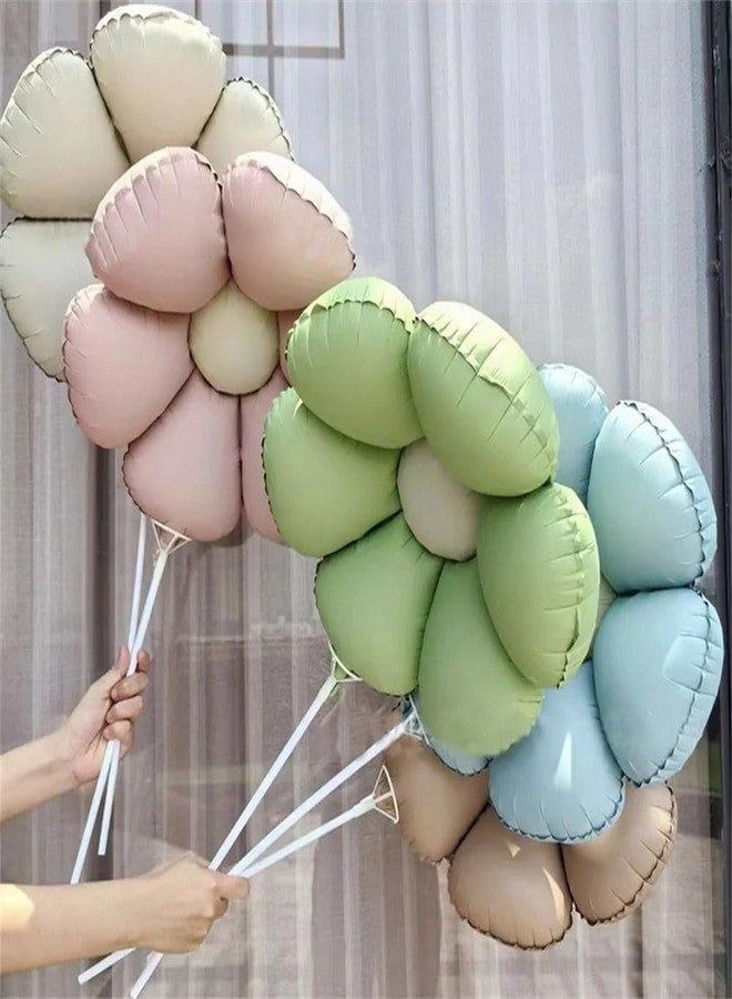 Atpata Funky Pastel Matte Daisy Flower Foil Balloons Set of 5 - Mint Green, Pink, Blue, Sand White & Tan Brown | Floral Balloons for Boho Birthday Baby Shower Botanical Garden Party Decor (5pcs.) - Image 3